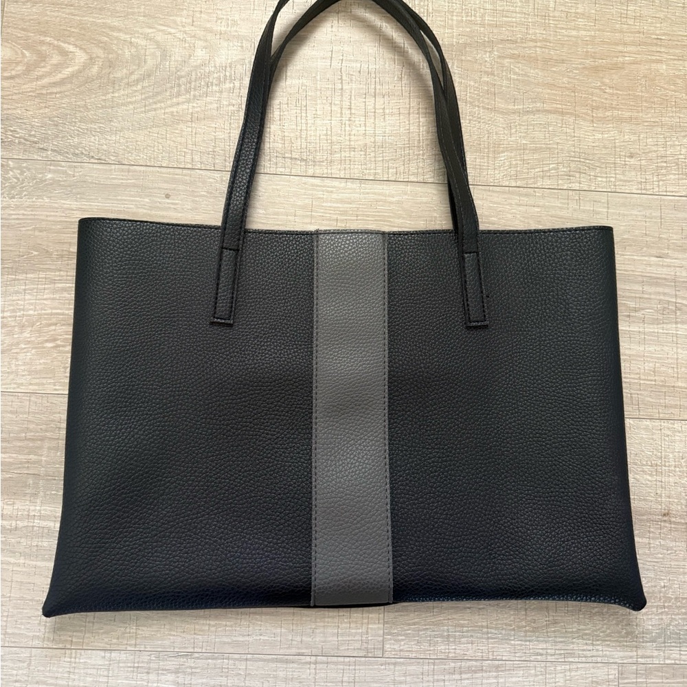 Vince Camuto Black Vegan Leather Tote Bag – Minimalist Shoulder Handbag